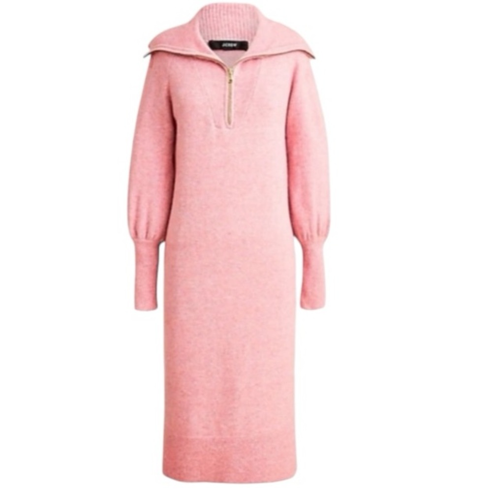 J CREW Pink Half Zip Midi Sweater Dress Super Soft Wool Alpaca Yarn Size Medium